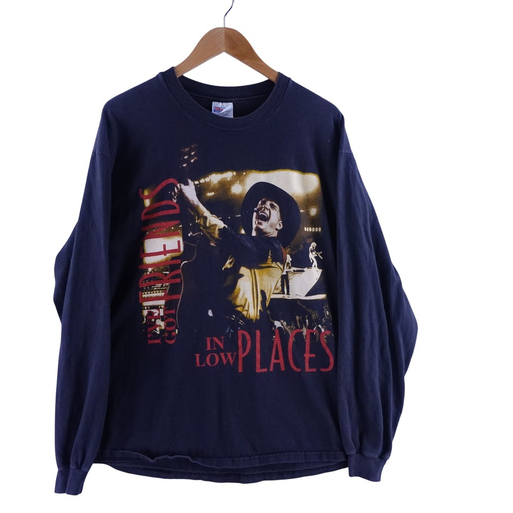 Vintage Garth Brooks Mens XL Friends In Low Places Long Sleeve Shirt Navy Hanes